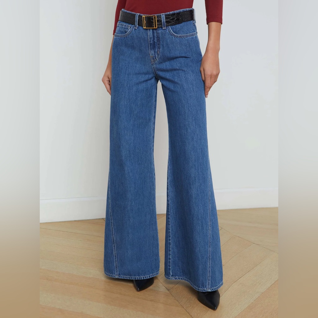L'agence Blue Flare Wide Leg Jeans